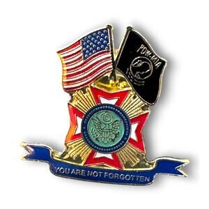 VFW POW-MIA and US Flag Enamel Pin You Are Not Forgotten Cross of Malta